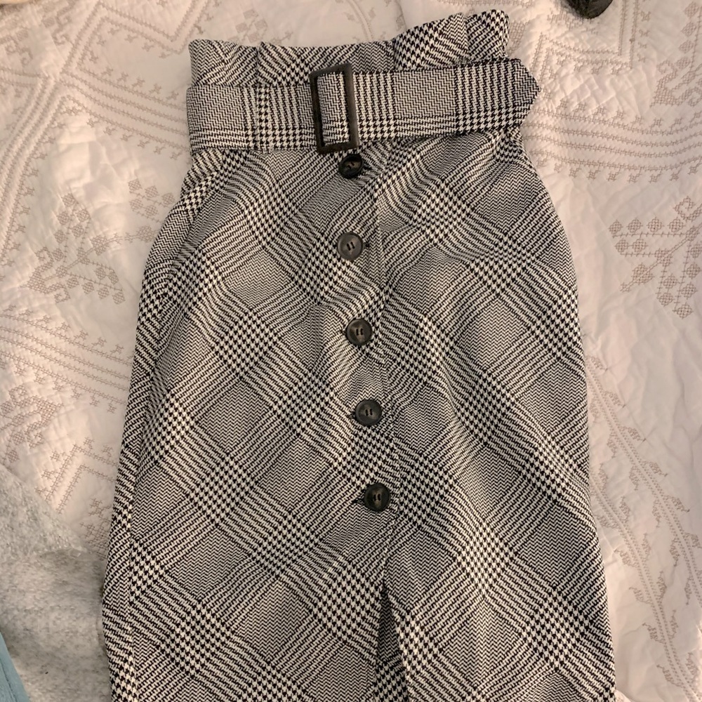 MIDI high waisted plaid belted skirt